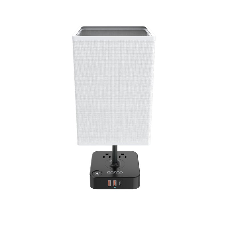 COZOO 3 Way Dimmable Touch Bedside Table Lamp with 2 USB Charging Ports 2 Outlets Power Strip,Black Charger Base White Fabric Shade,LED Desk Night Light for Bedroom/Nightstand/Living Room/College Dorm - Image 4